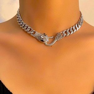 Necklace Rhinestone Snake Decor Chain Silver 3/$25